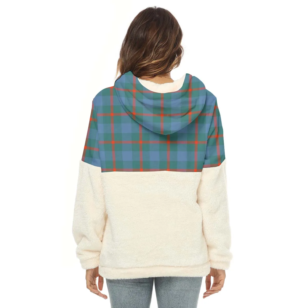 Agnew Ancient Tartan Women's Borg Fleece Hoodie With Half Zip