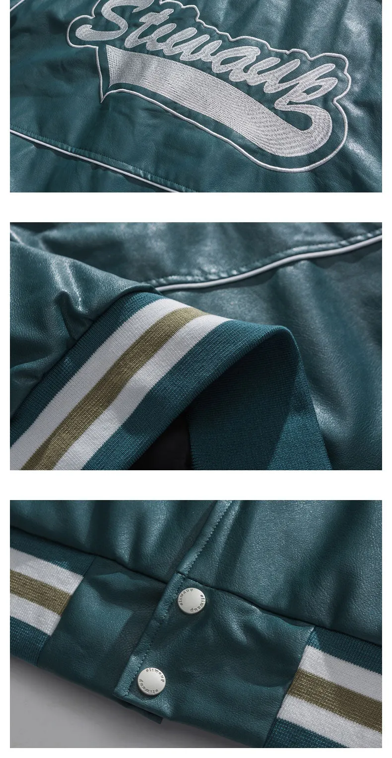 ALISONDRA MOQUEN FAUX LEATHER CASUAL BASEBALL JACKET