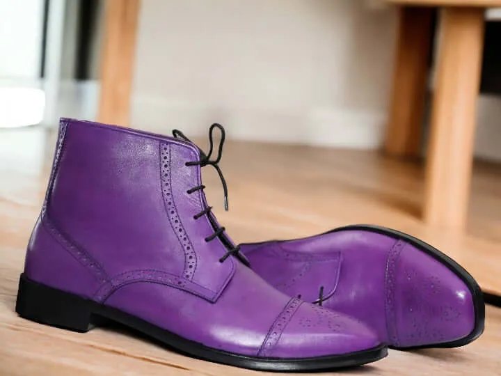 Ankle High Hand Painted Purple Leather Boot