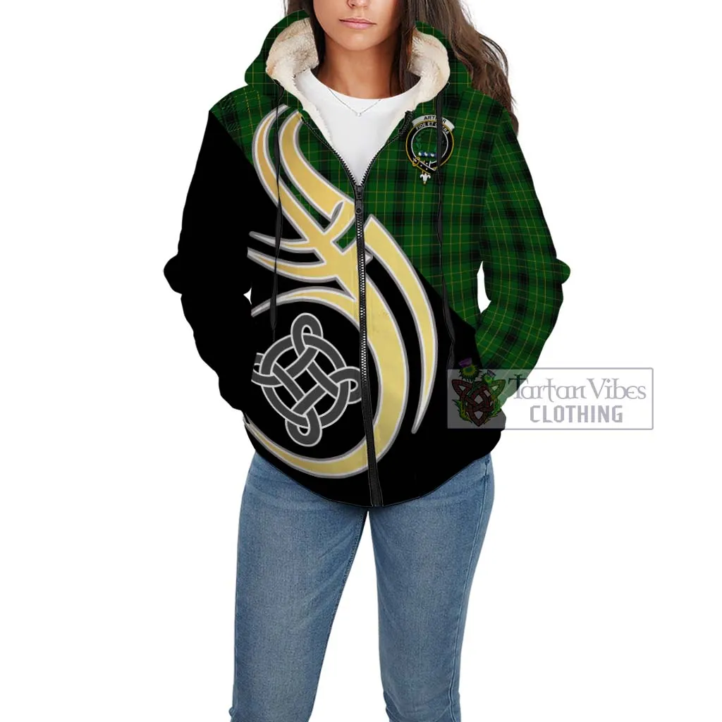 Arthur Highland Tartan Sherpa Hoodie with Family Crest and Celtic Symbol Style