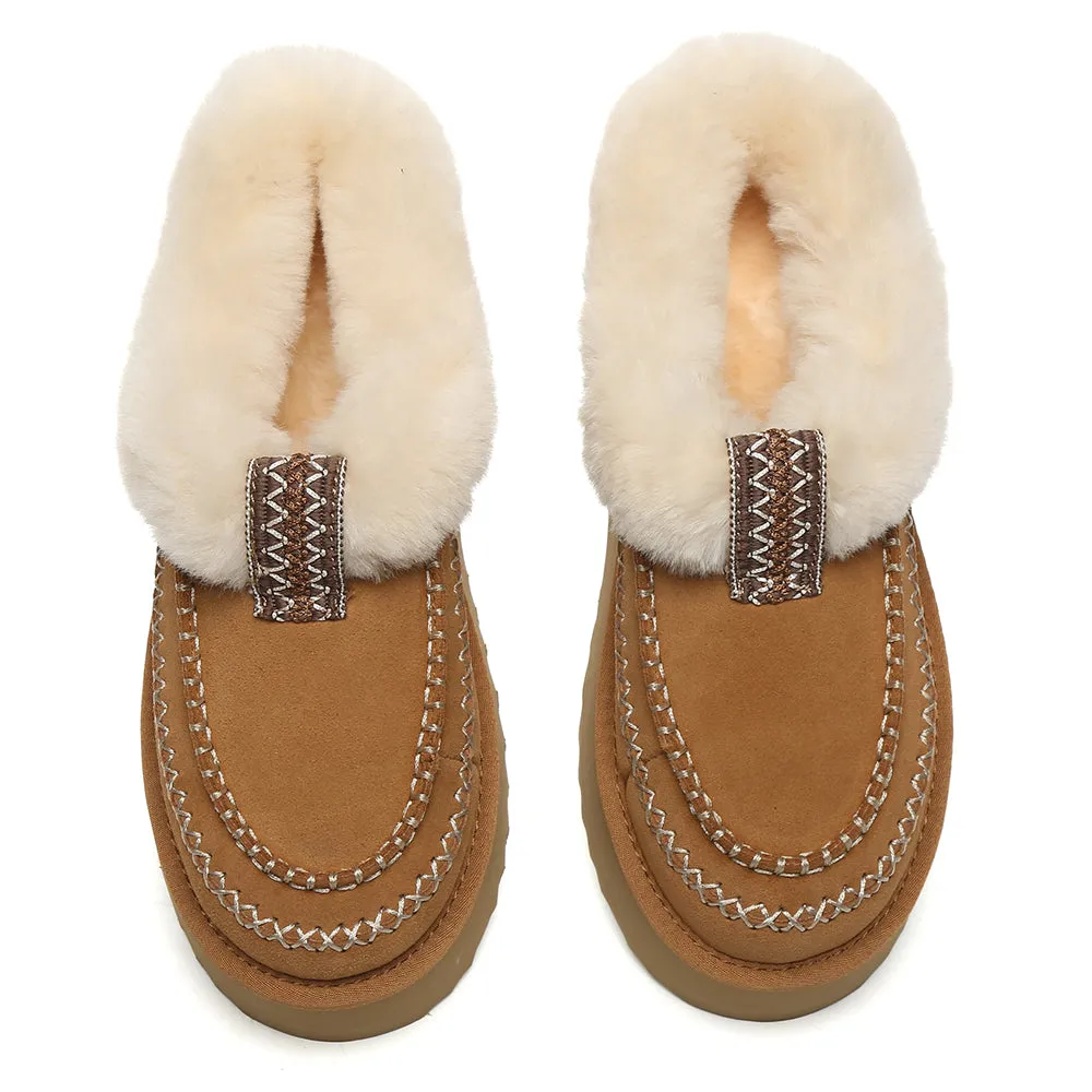 AUSTRALIAN SHEPHERD® UGG Slippers Women Sheepskin Wool Collar Ankle Platform Santana