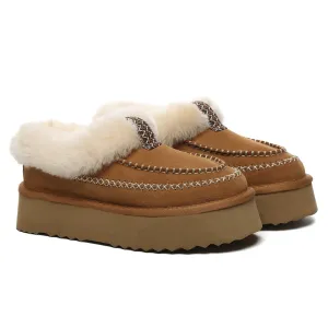 AUSTRALIAN SHEPHERD® UGG Slippers Women Sheepskin Wool Collar Ankle Platform Santana