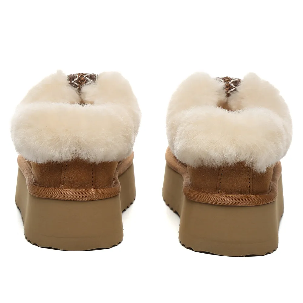 AUSTRALIAN SHEPHERD® UGG Slippers Women Sheepskin Wool Collar Ankle Platform Santana