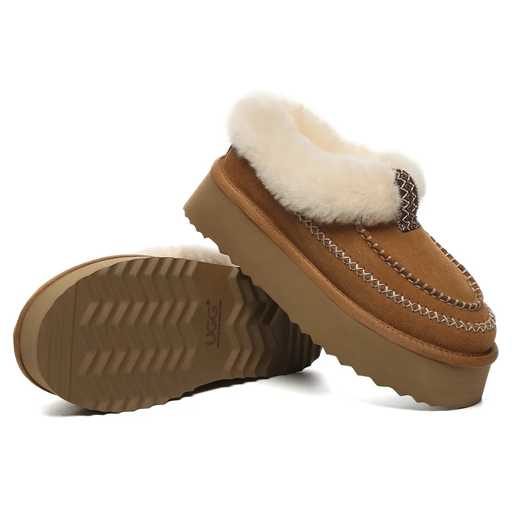 AUSTRALIAN SHEPHERD® UGG Slippers Women Sheepskin Wool Collar Ankle Platform Santana