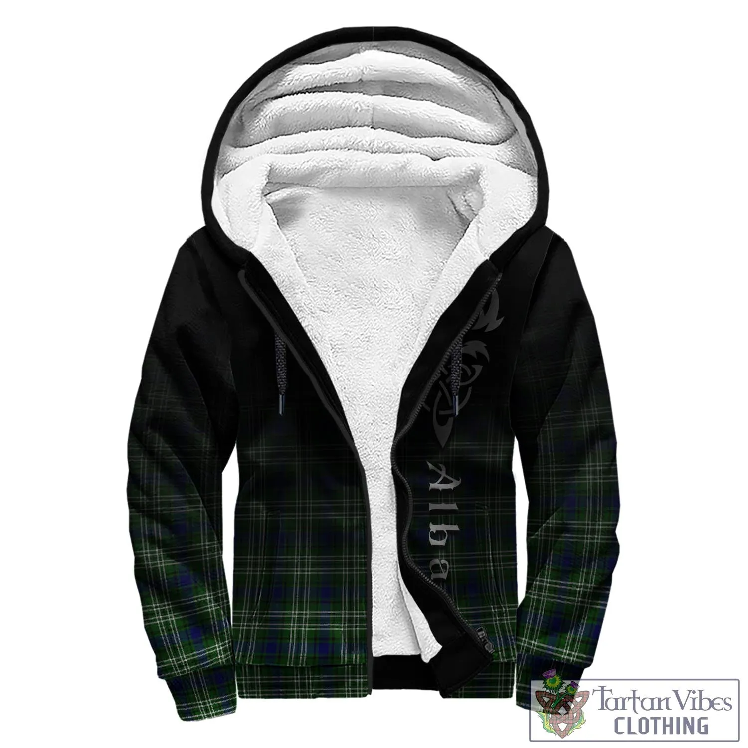Blackadder Tartan Sherpa Hoodie Featuring Alba Gu Brath Family Crest Celtic Inspired