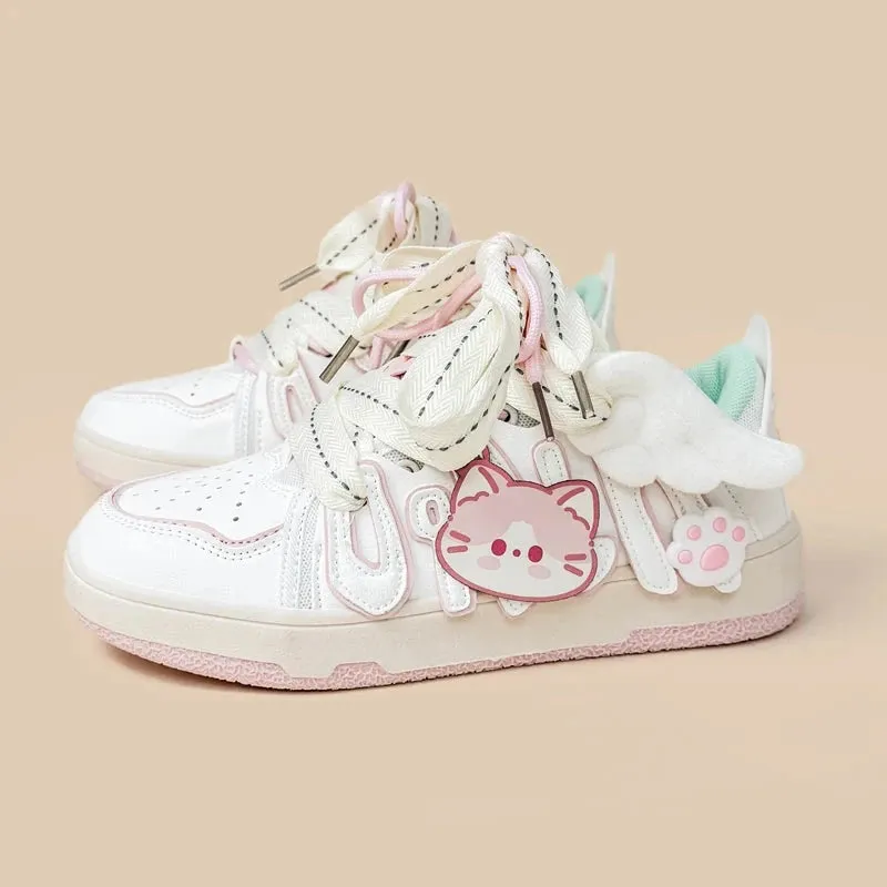 Bright Pink Kitty Everday White Sneakers - Women's