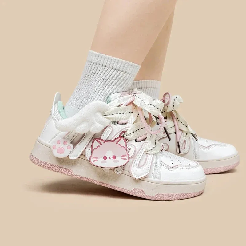Bright Pink Kitty Everday White Sneakers - Women's