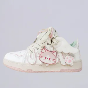 Bright Pink Kitty Everday White Sneakers - Women's