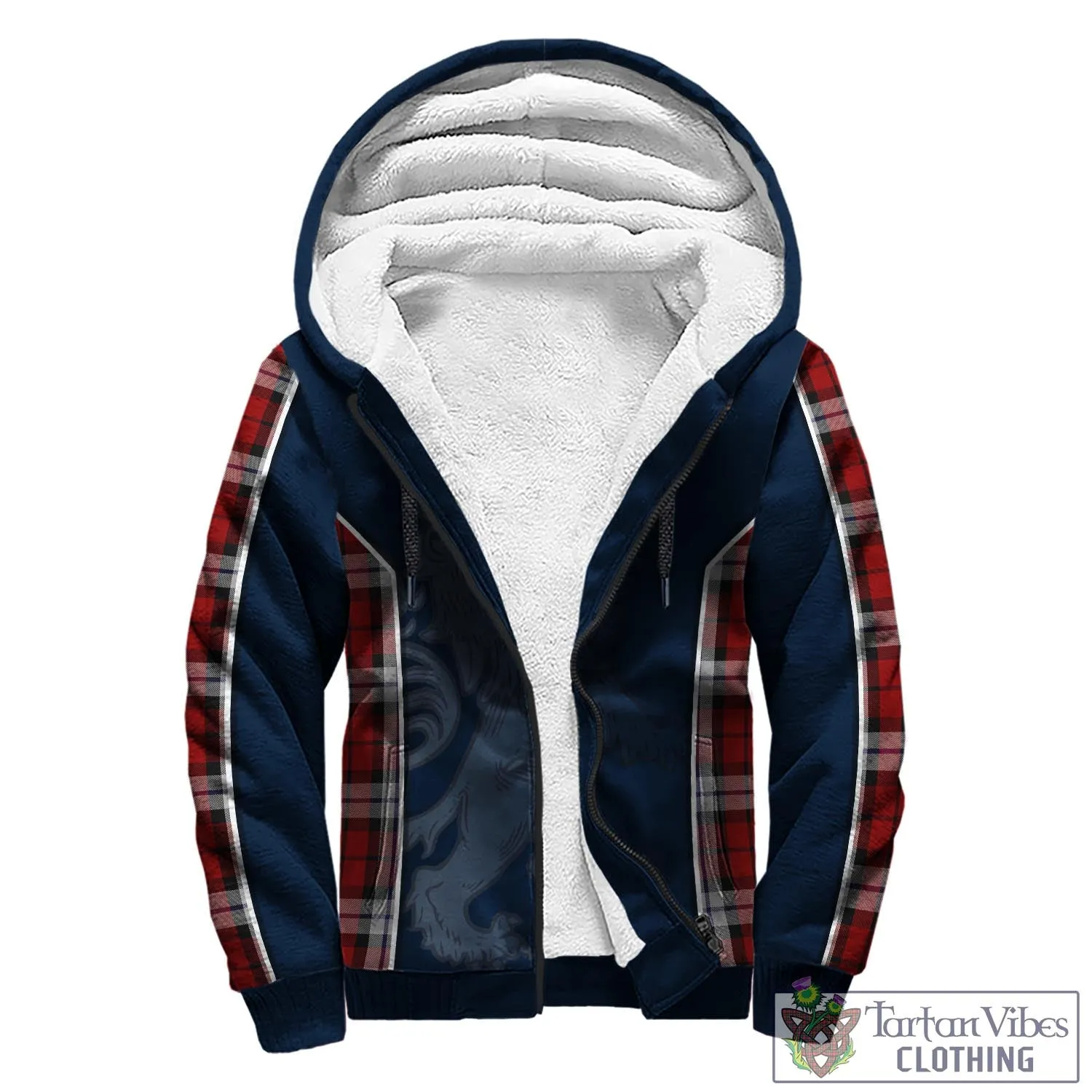 Brodie Dress Tartan Sherpa Hoodie with Family Crest and Lion Rampant Vibes Sport Style