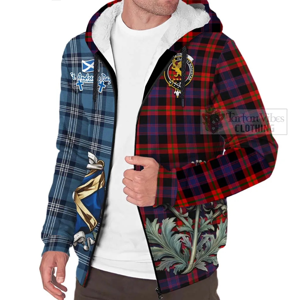Brown (Broun) Tartan Sherpa Hoodie Happy St. Andrew's Day Half Tartan Style