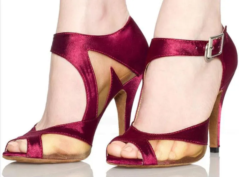 Burgundy Red Ballroom Dance Shoes Latin Salsa Dance Shoes for Ladies