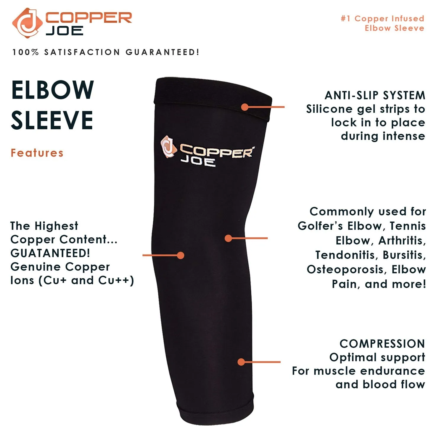 Copper Joe Elbow Compression Sleeve 2-Pack