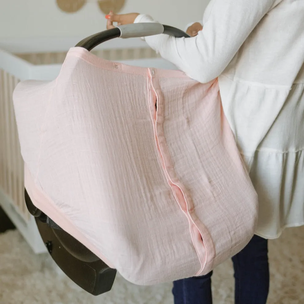 Cotton Muslin Car Seat Canopy - Rose Petal