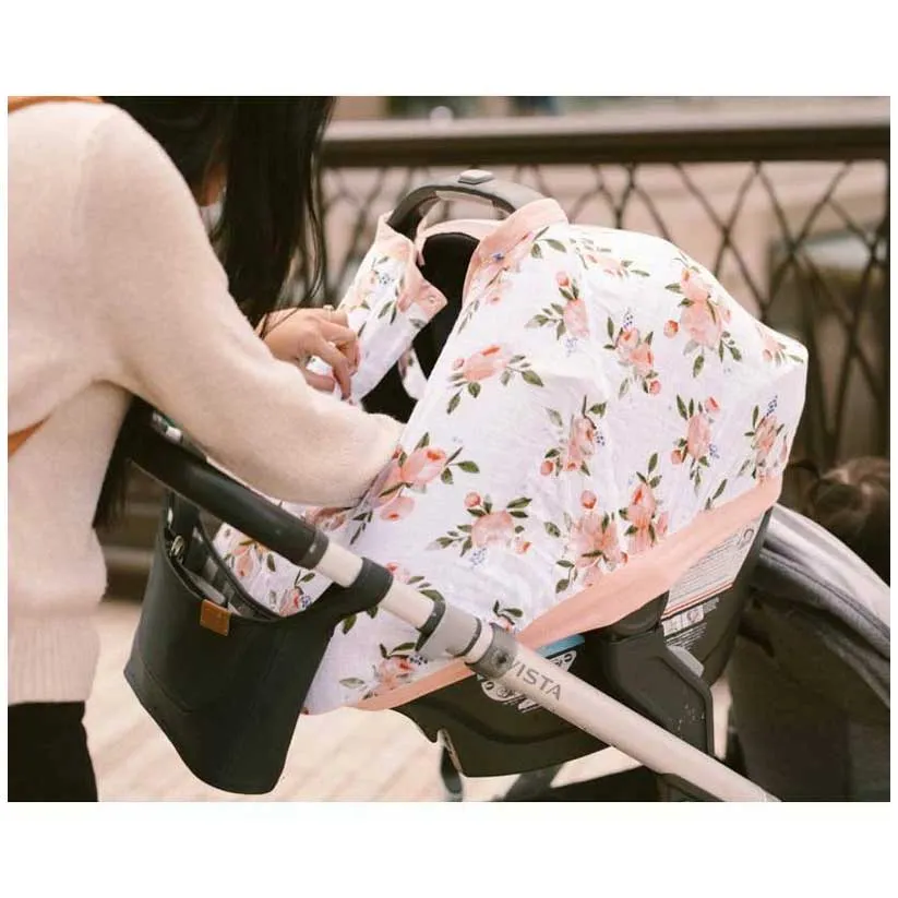 Cotton Muslin Car Seat Canopy - Watercolour Roses