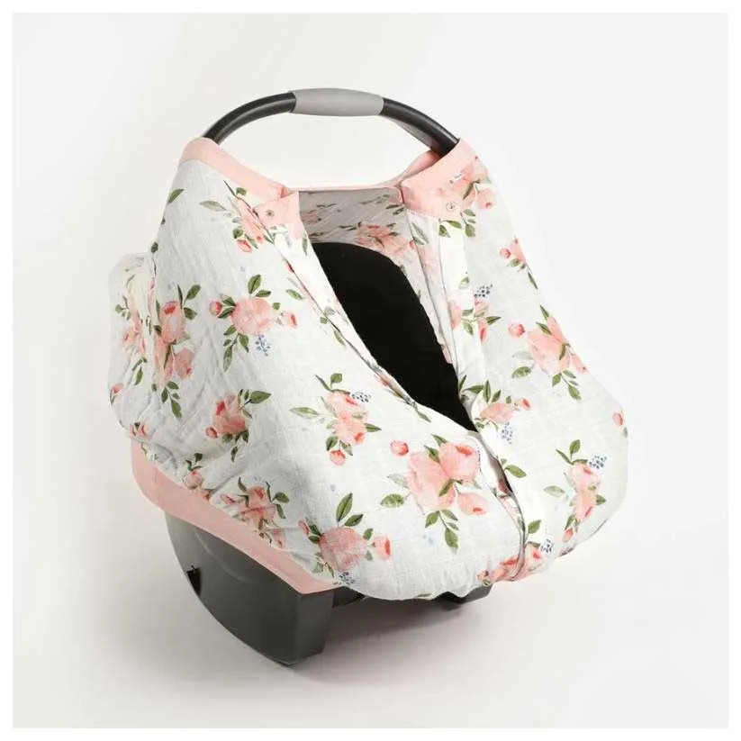 Cotton Muslin Car Seat Canopy - Watercolour Roses