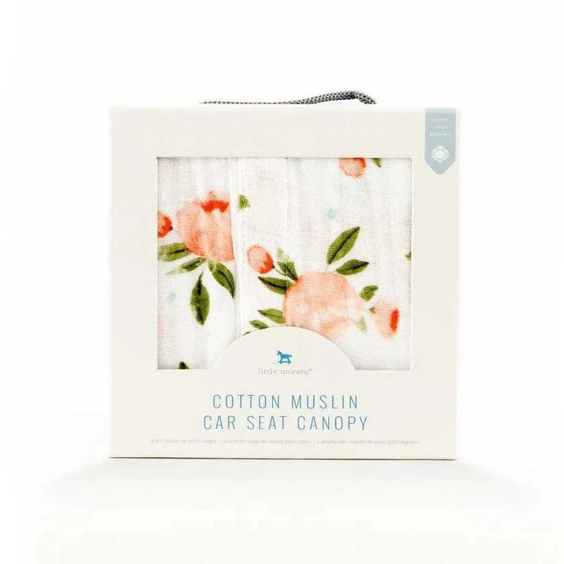 Cotton Muslin Car Seat Canopy - Watercolour Roses