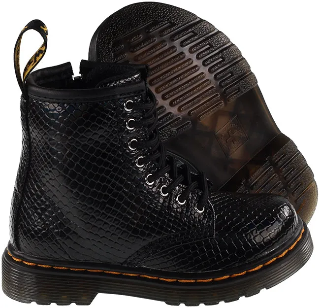 Dr Martens Shoes Infants 1460 Black Reptile Emboss