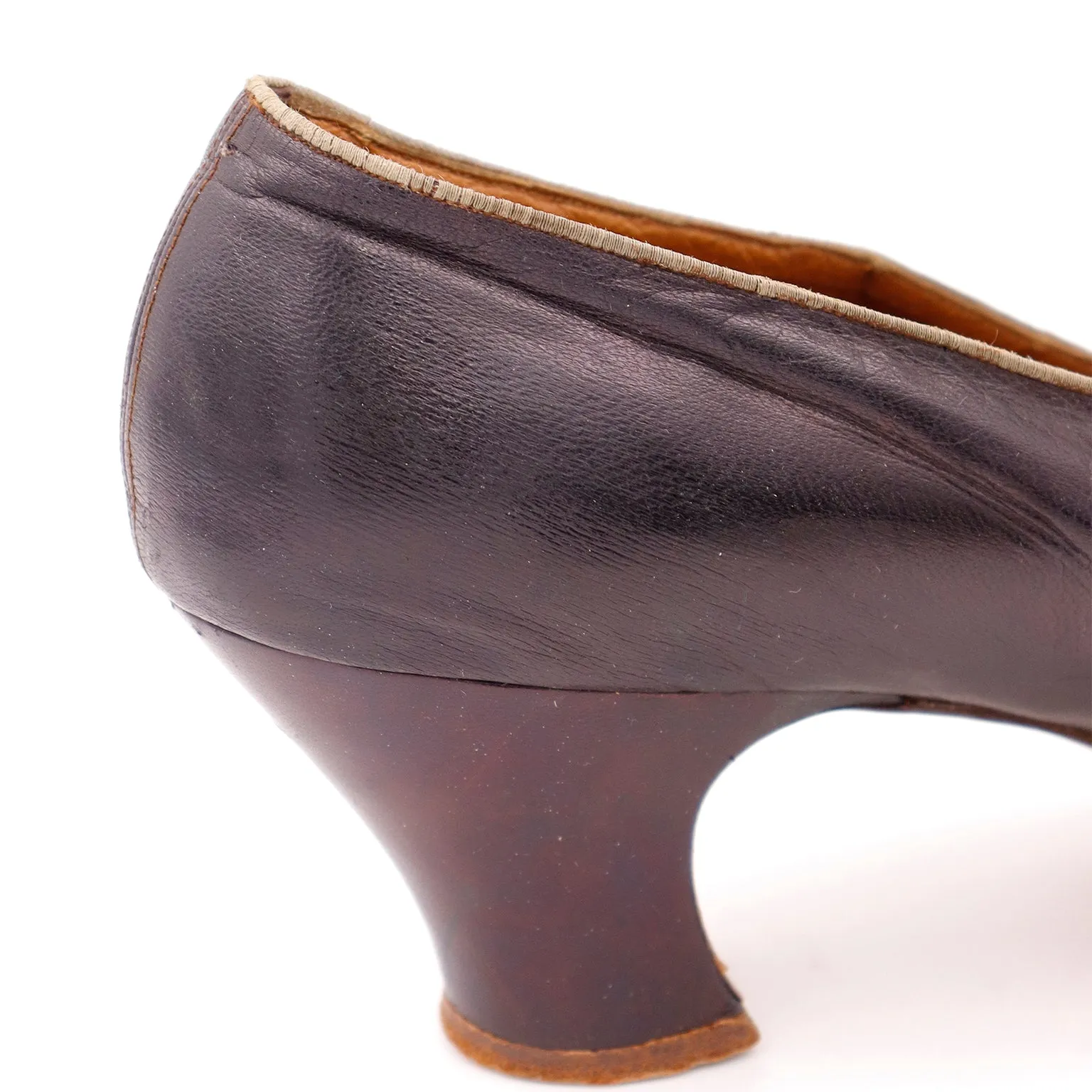 Edwardian CH Wolfelt Co Purple Leather Gold Beaded Shoes