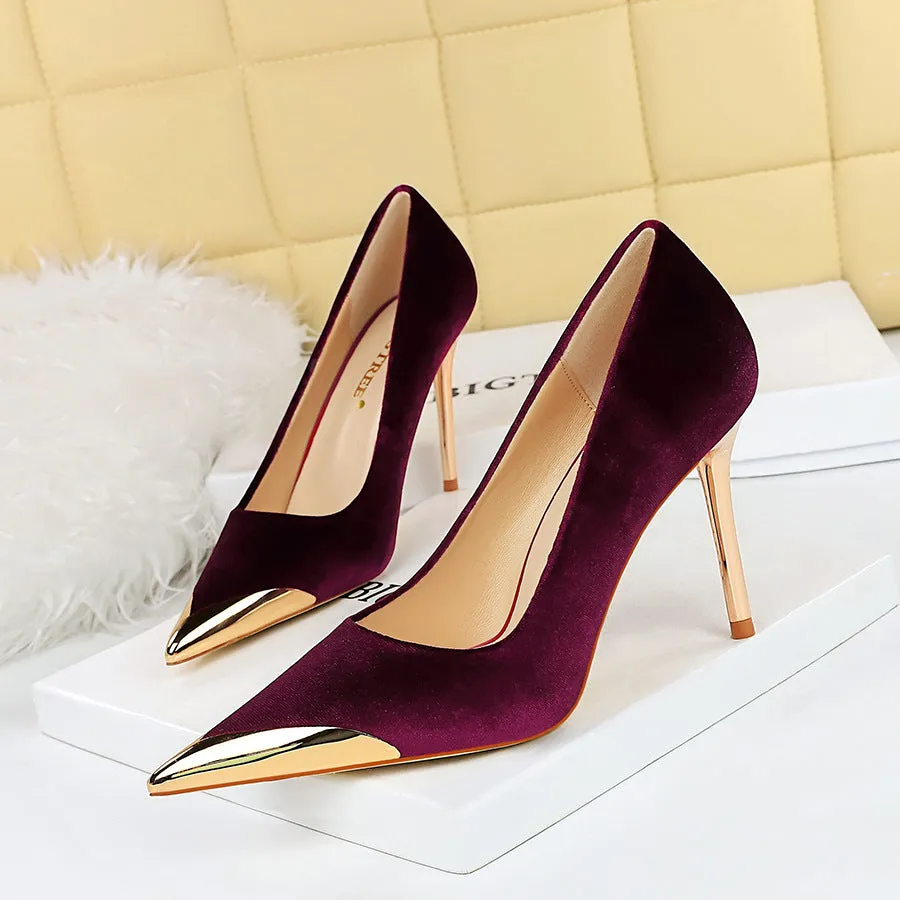 Fashionable and Luxurious Velvet Banquets High Heel Shoes