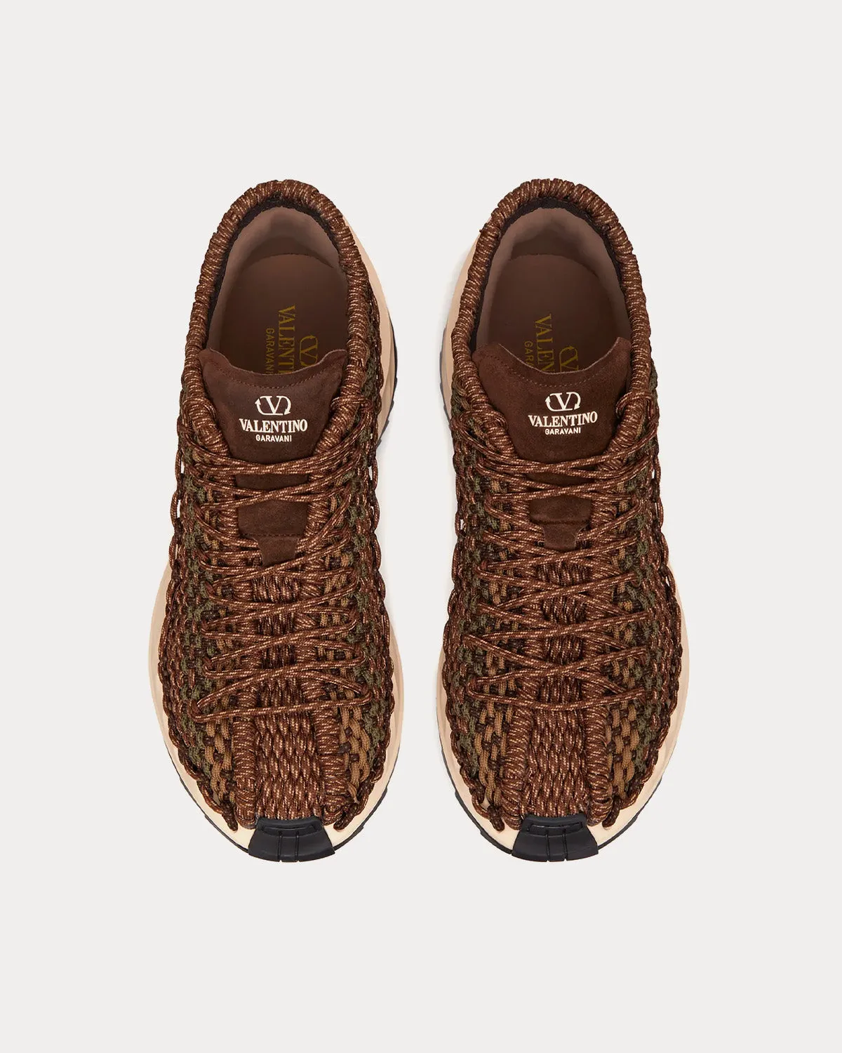 Garavani Outdoor Crochet Fabric & Suede Brown / Beige Low Top Sneakers