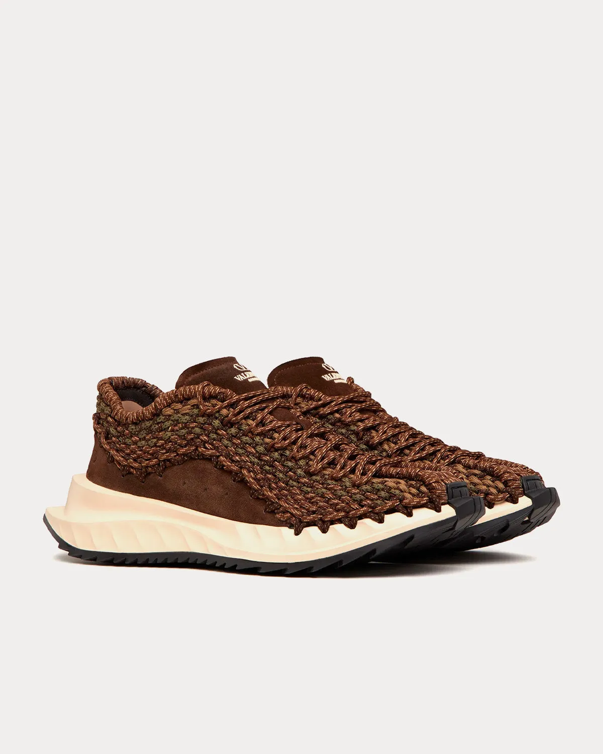 Garavani Outdoor Crochet Fabric & Suede Brown / Beige Low Top Sneakers