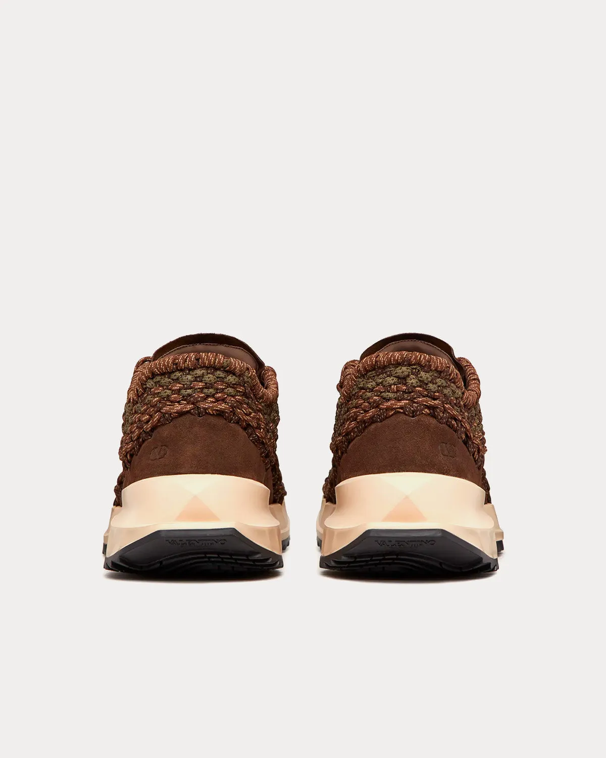 Garavani Outdoor Crochet Fabric & Suede Brown / Beige Low Top Sneakers