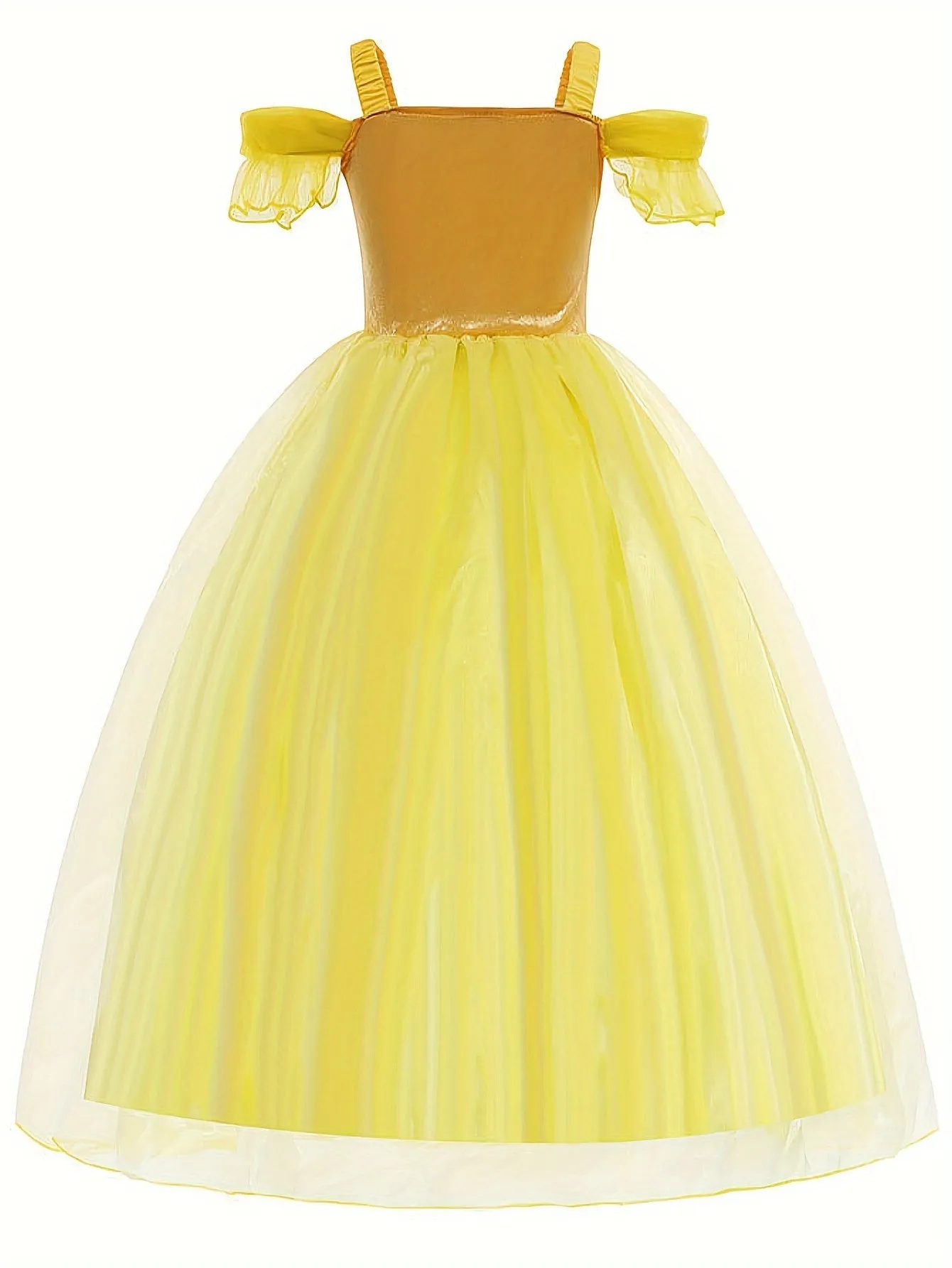 Girls' Elegant Solid Cold Shoulder Princess Tutu Mesh Party Dress for Halloween Birthday Performance Gift