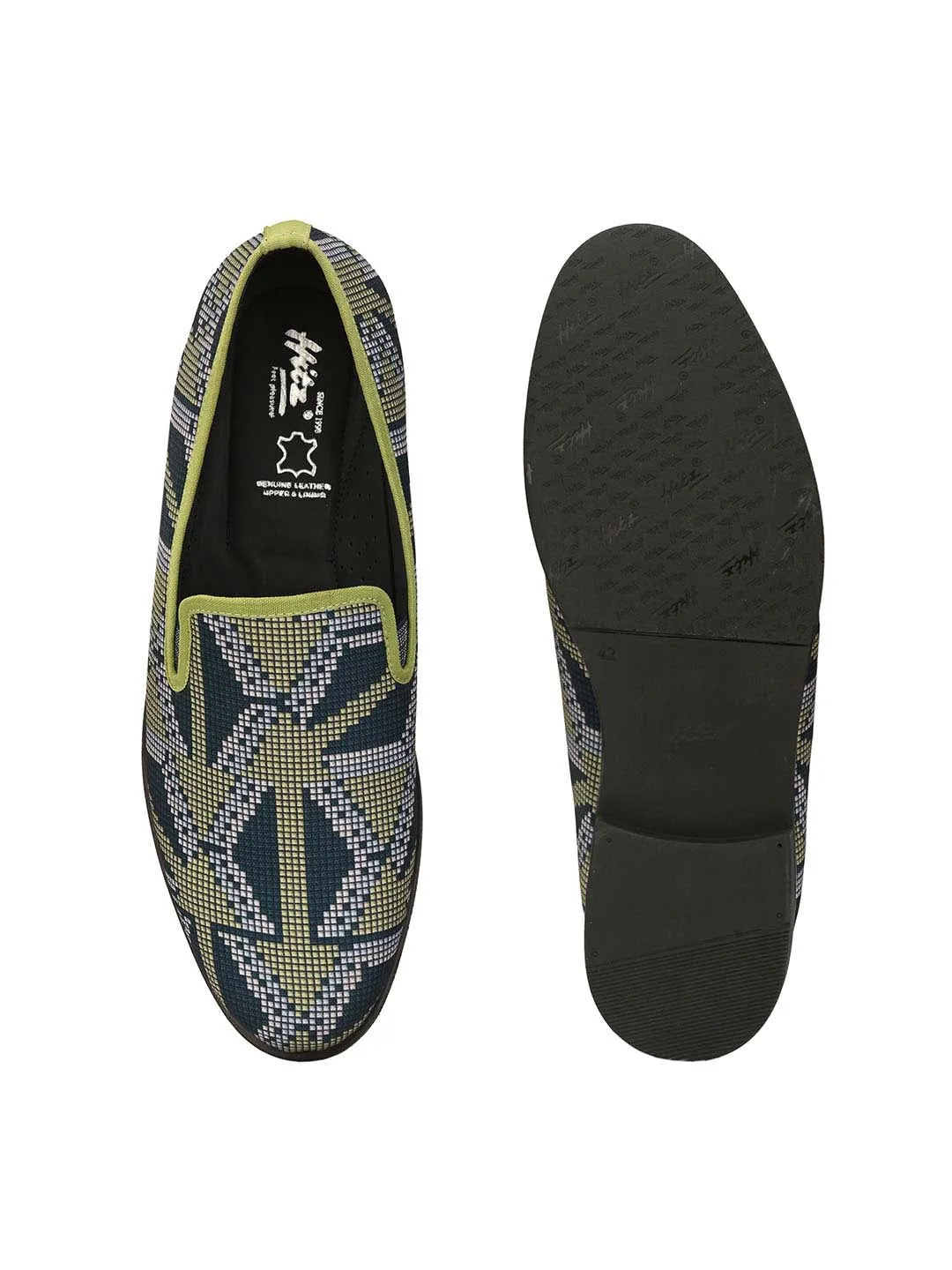 HITZDD_1 Men's Green Fabric Formal  Slip-On Shoes