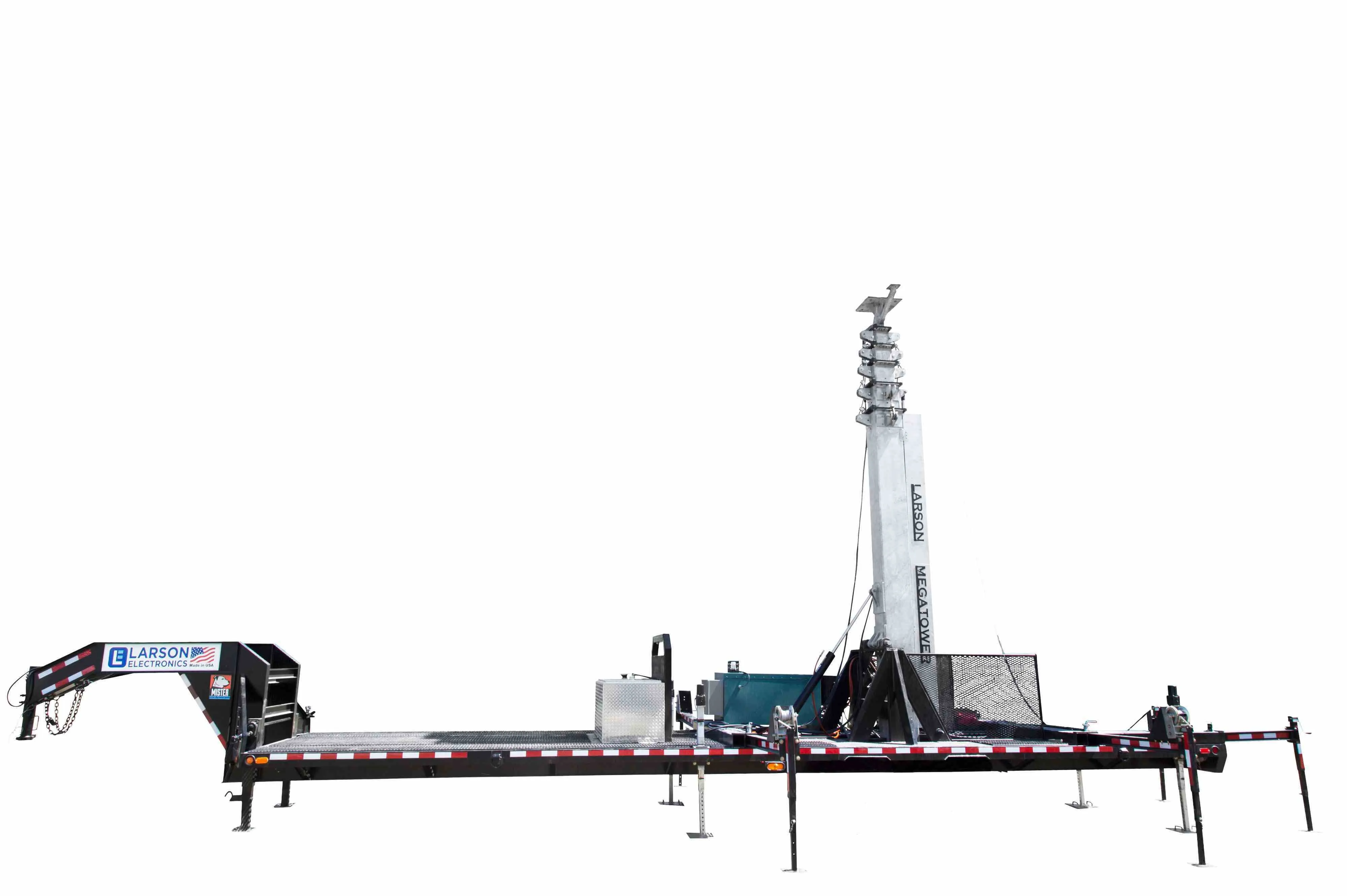 Larson Electronics 112' Hydraulic Megatower™ Mast - Skid Base - Red LED Strobe Light, Antenna Mount - Auto Retract