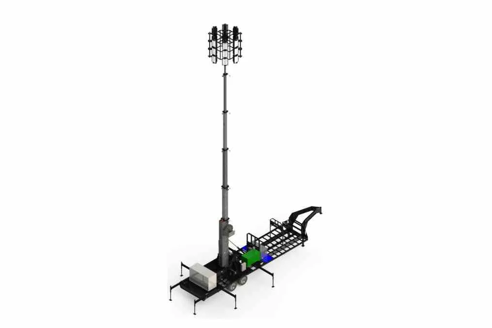 Larson Electronics 65' Self-contained Megatower™ on Skid Mount - (20) 500W LEDs - 20KW Genset, 110G Tank - Auto Retract