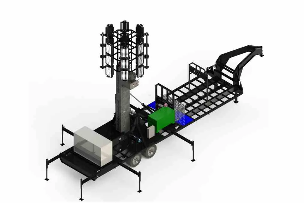 Larson Electronics 65' Self-contained Megatower™ on Skid Mount - (20) 500W LEDs - 20KW Genset, 110G Tank - Auto Retract