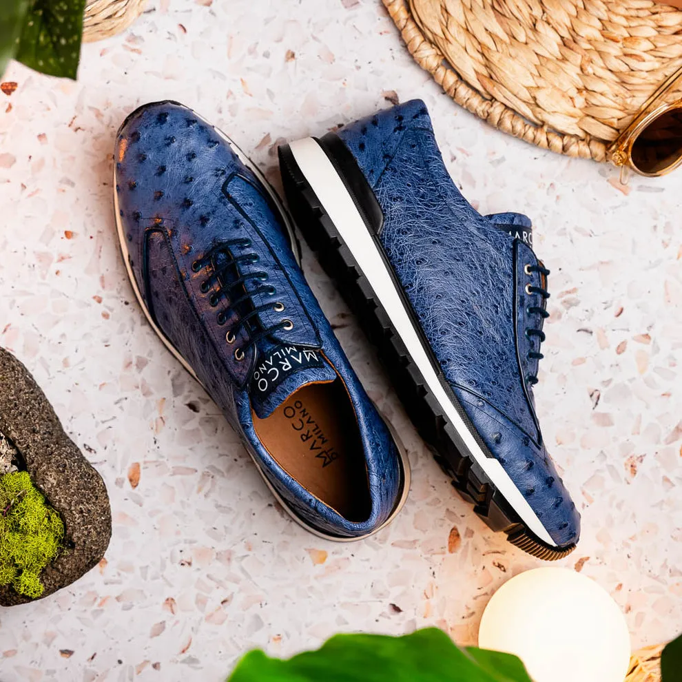 Marco Di Milano Scanno Men's Shoes Antique Navy Exotic Ostich Casual Sneakers (MDM1053)