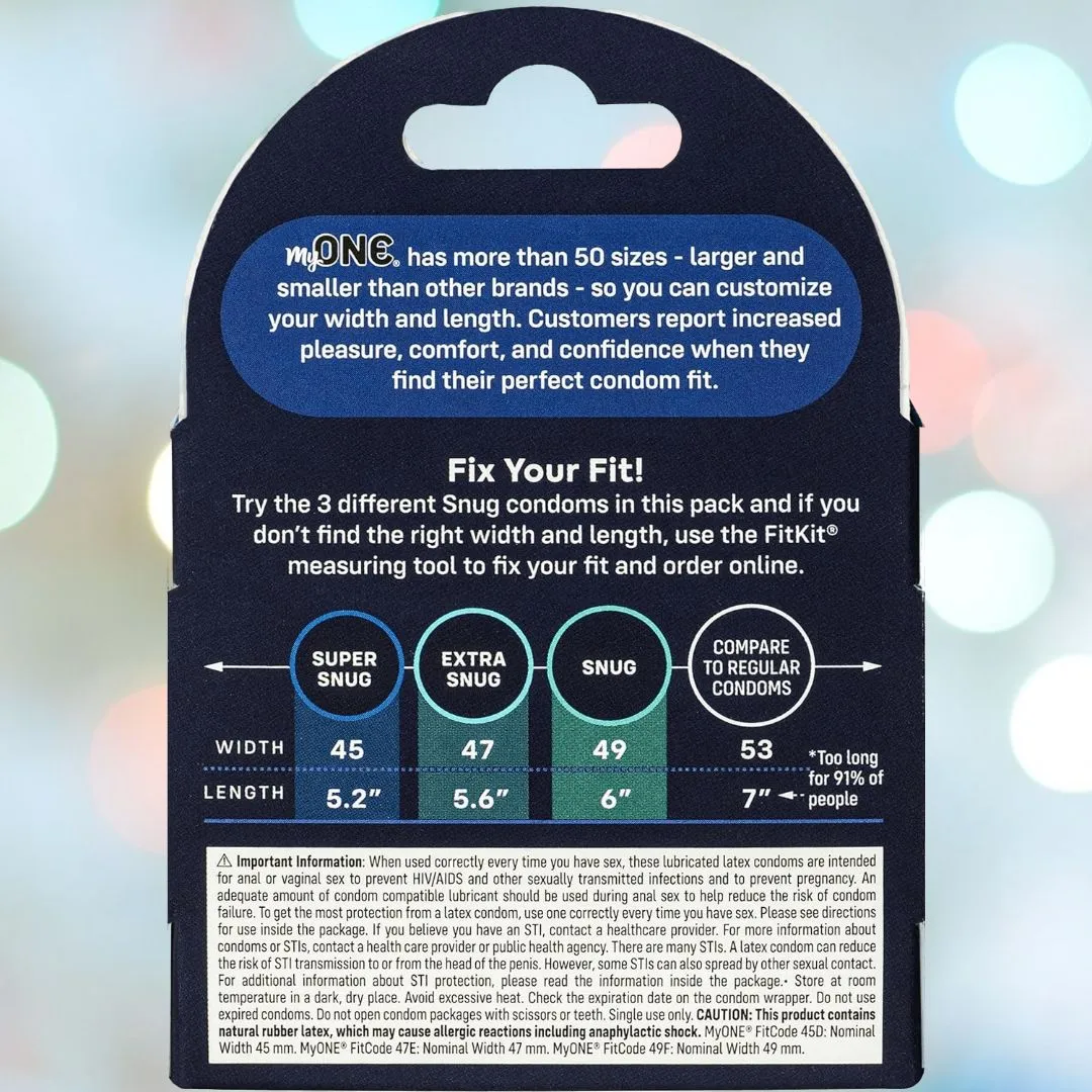 myONE "Snug" Condom Sampler (With FitKit Measuring Tool)