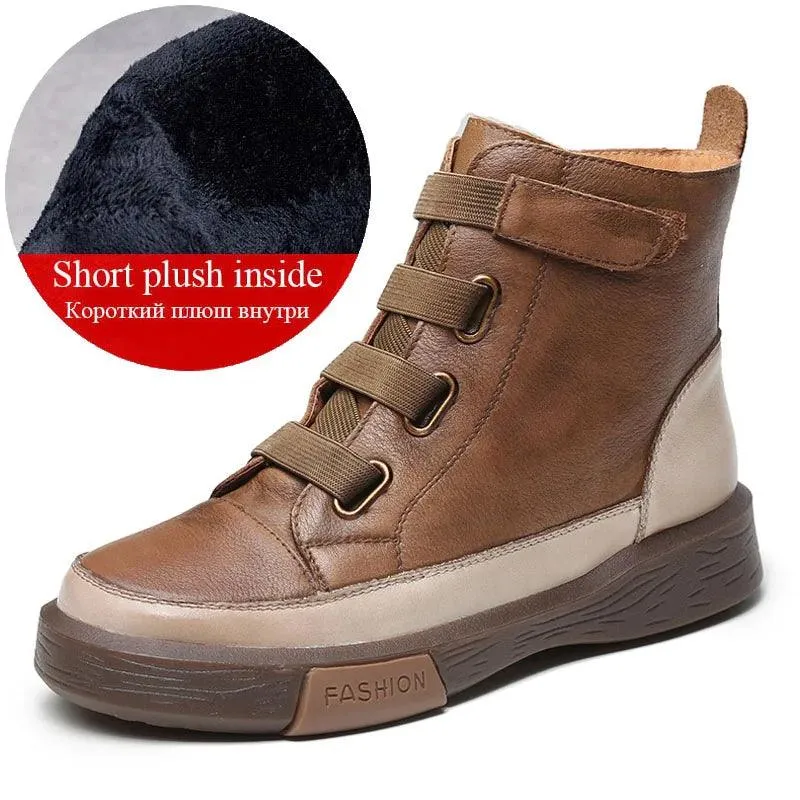 Platform Leather British Ankle Boots Women's Casual Shoes HOS0108
