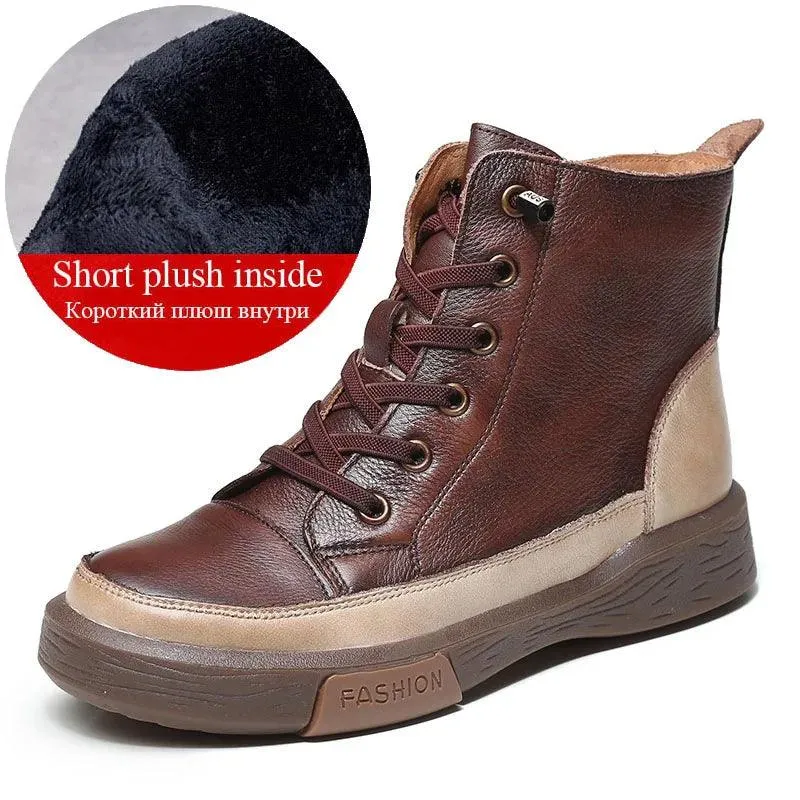 Platform Leather British Ankle Boots Women's Casual Shoes HOS0108