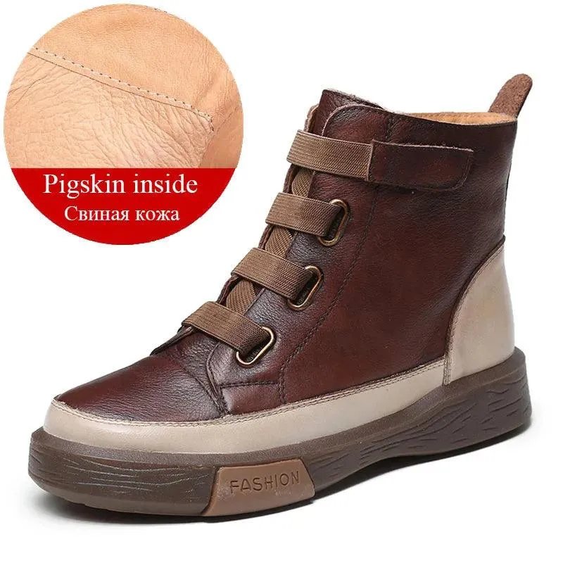 Platform Leather British Ankle Boots Women's Casual Shoes HOS0108