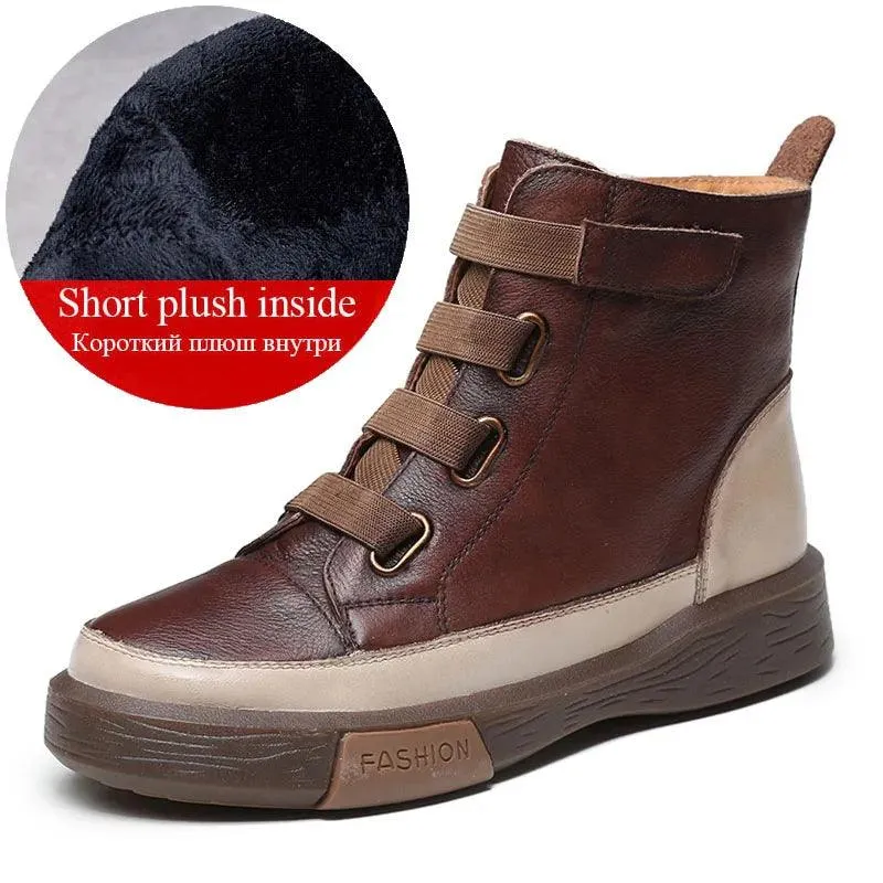 Platform Leather British Ankle Boots Women's Casual Shoes HOS0108