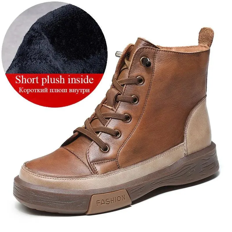 Platform Leather British Ankle Boots Women's Casual Shoes HOS0108