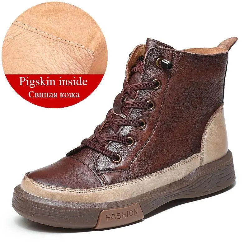 Platform Leather British Ankle Boots Women's Casual Shoes HOS0108