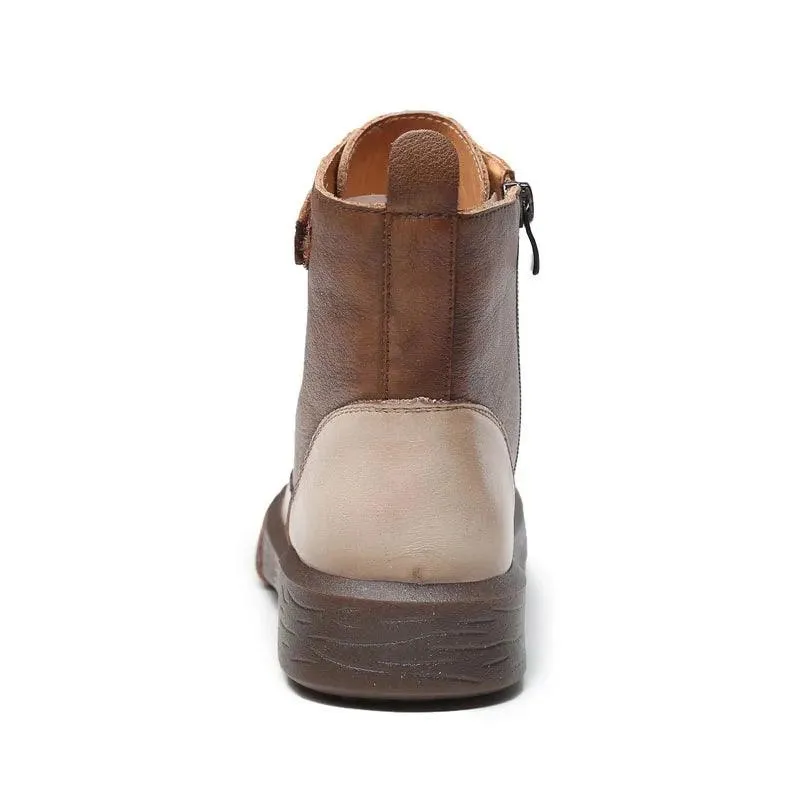 Platform Leather British Ankle Boots Women's Casual Shoes HOS0108
