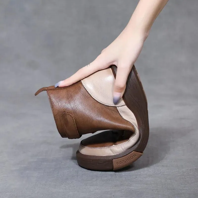Platform Leather British Ankle Boots Women's Casual Shoes HOS0108