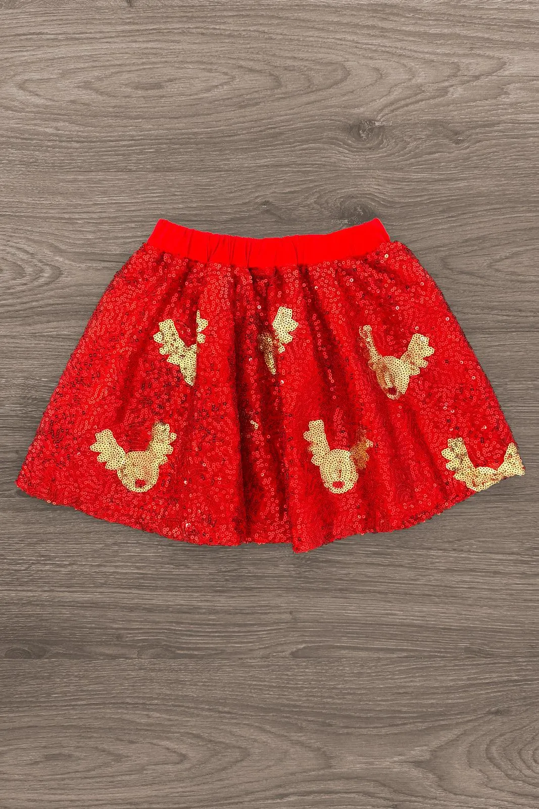 "Sleigh" Red Sequin Skirt Set
