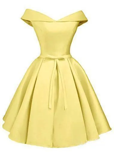 Simple Off the Shoulder Blush Homecoming Dresses Satin Graduation Dress PD288