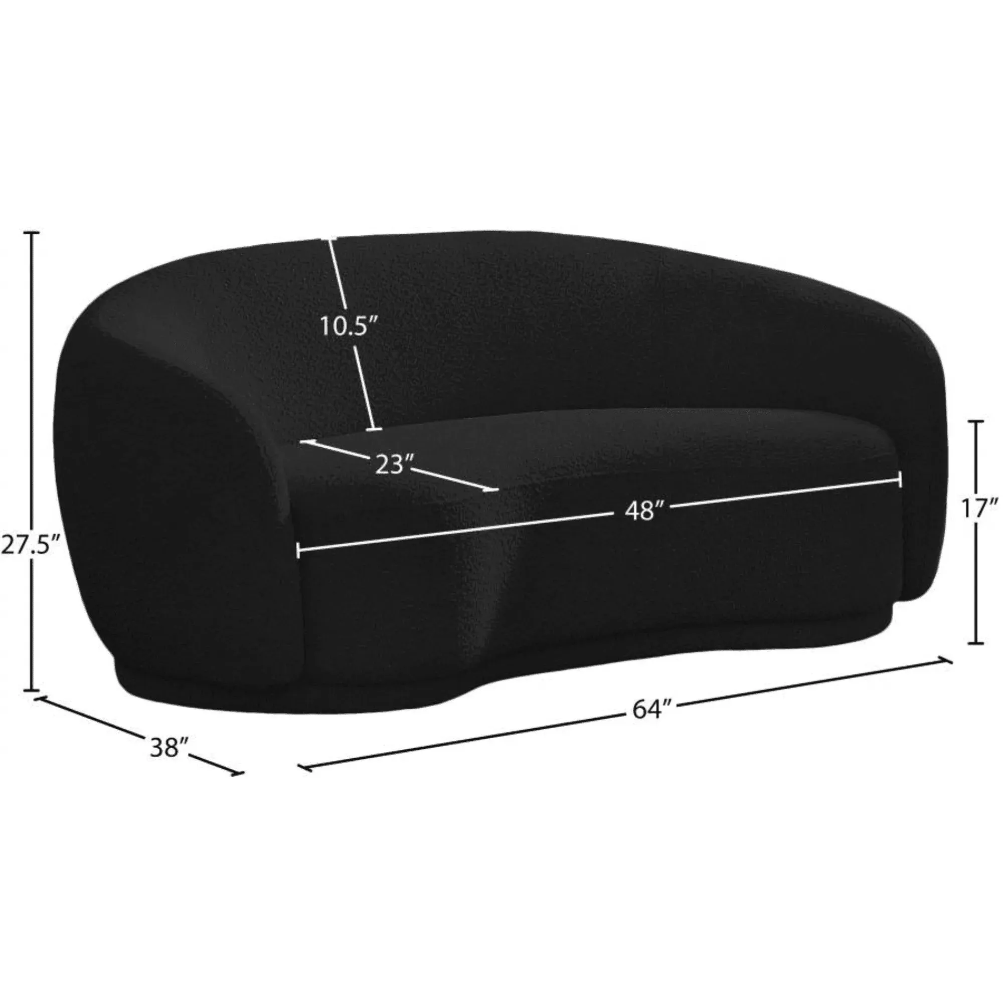 Snug Rounded Back Rich Black Modern Boucle Sofa