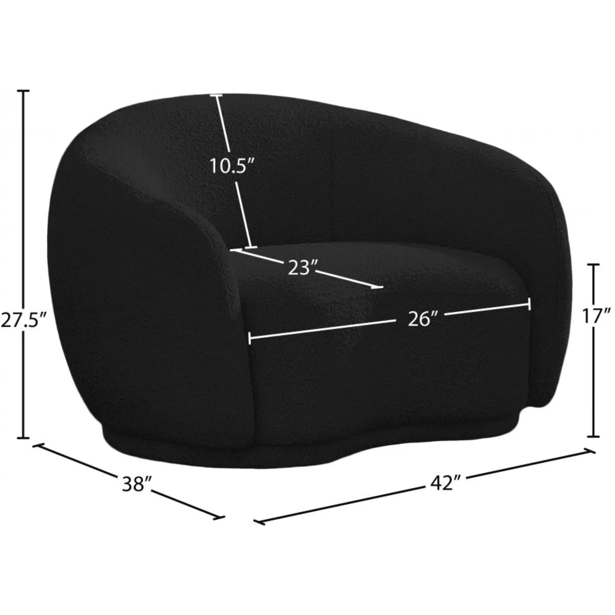 Snug Rounded Back Rich Black Modern Boucle Sofa