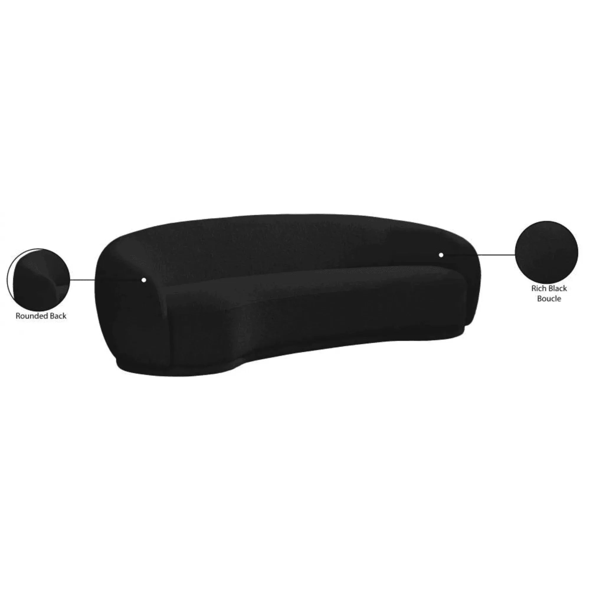 Snug Rounded Back Rich Black Modern Boucle Sofa