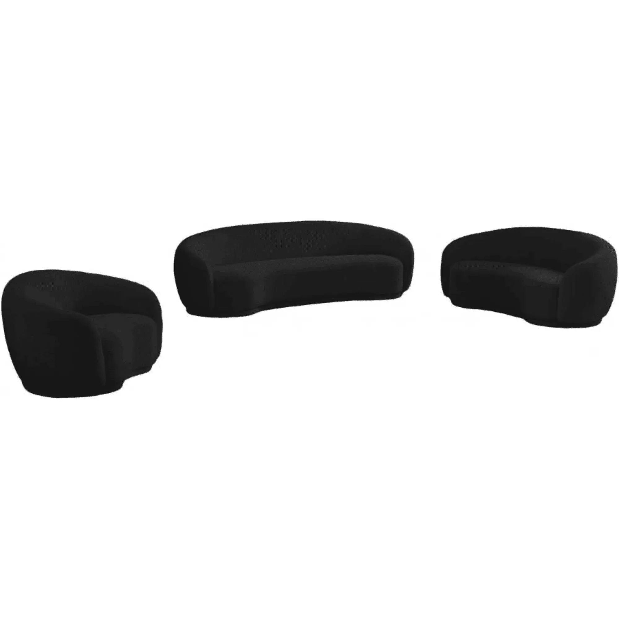 Snug Rounded Back Rich Black Modern Boucle Sofa