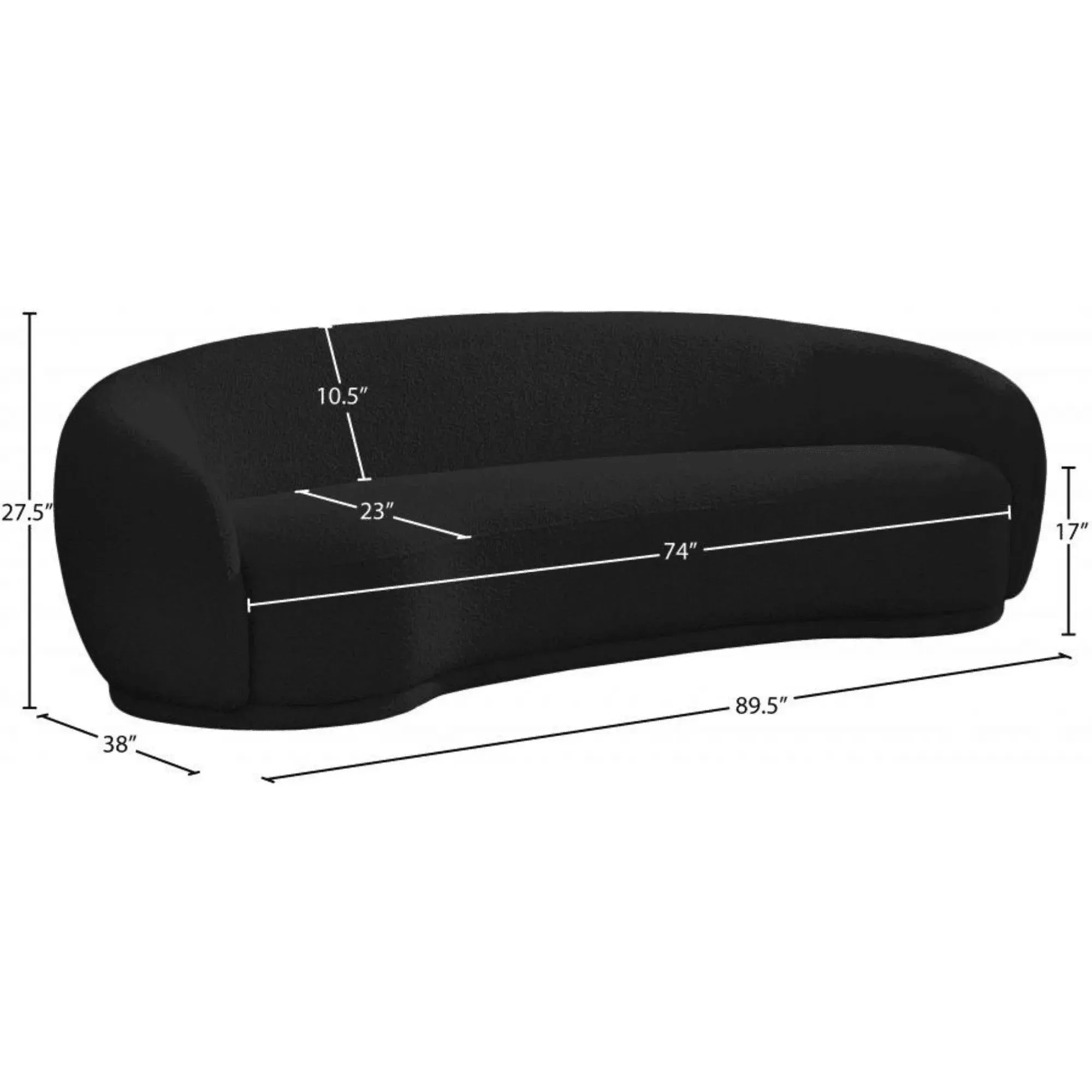 Snug Rounded Back Rich Black Modern Boucle Sofa