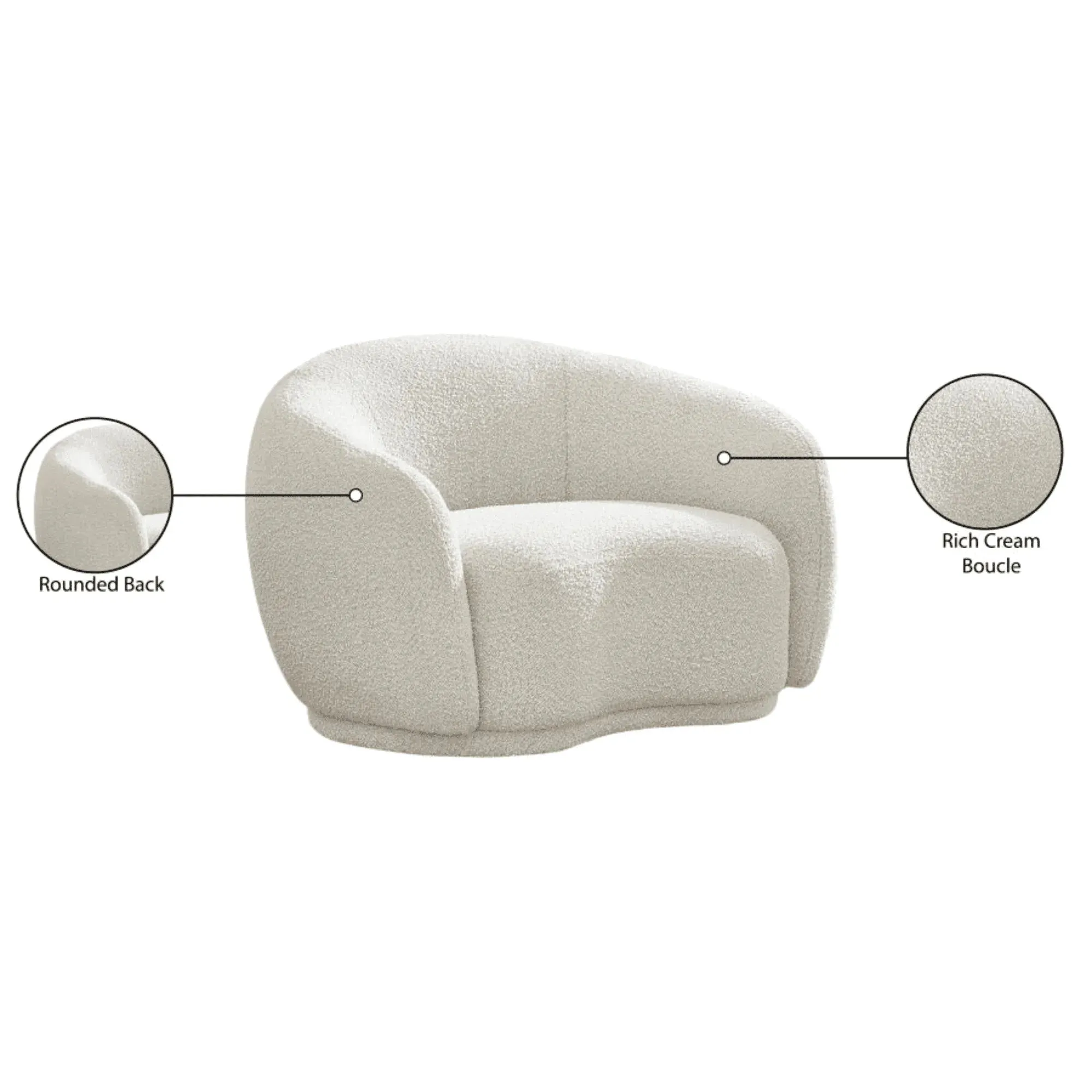 Snug Rounded Back Rich Cream Modern Boucle Sofa