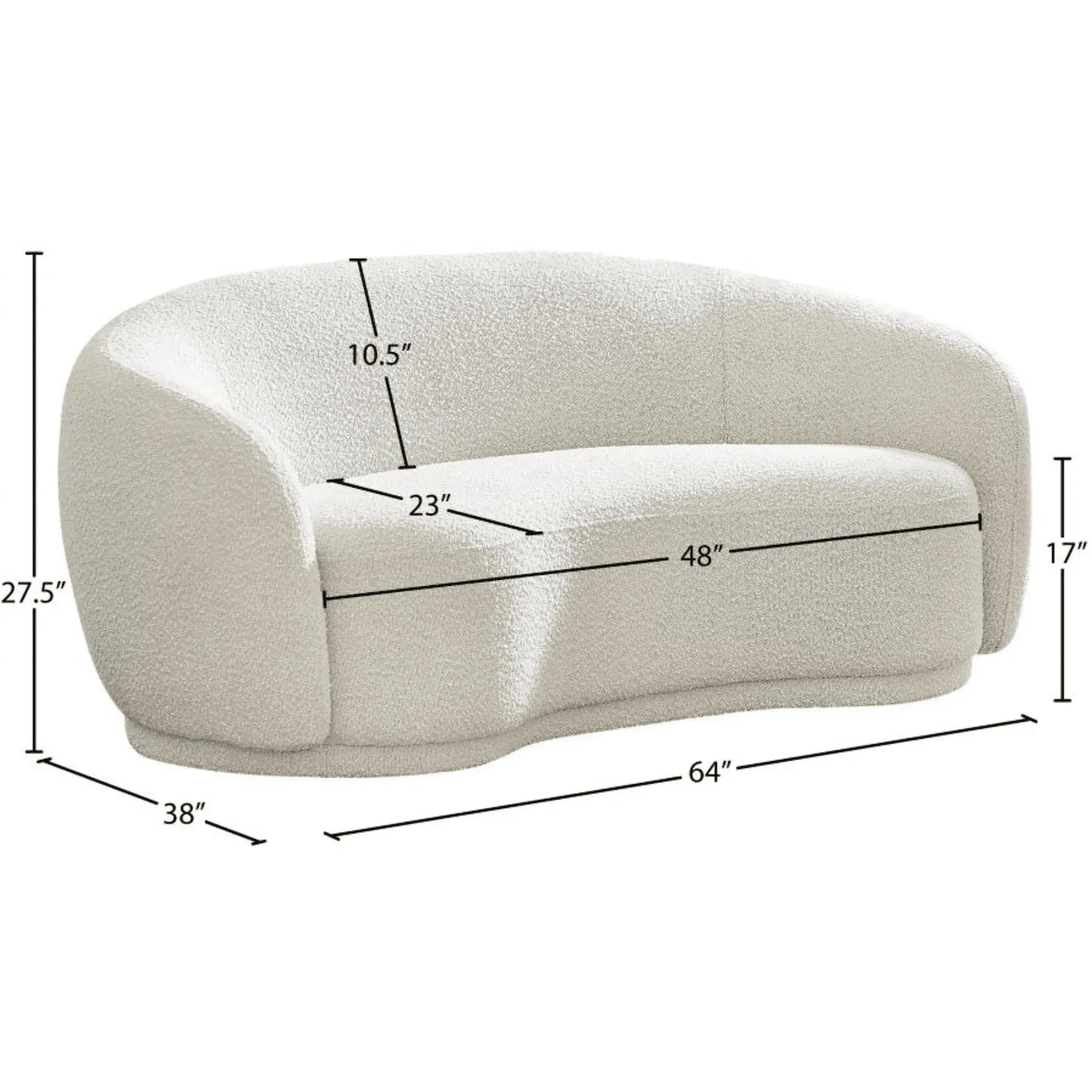 Snug Rounded Back Rich Cream Modern Boucle Sofa